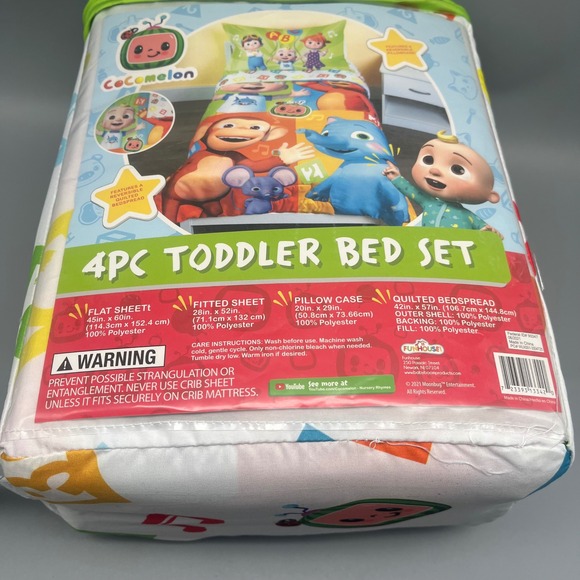 CoComelon 4-Piece Toddler Bed Set Kids Bedding Sheets Pillowcase Bedspread New - Picture 5 of 5